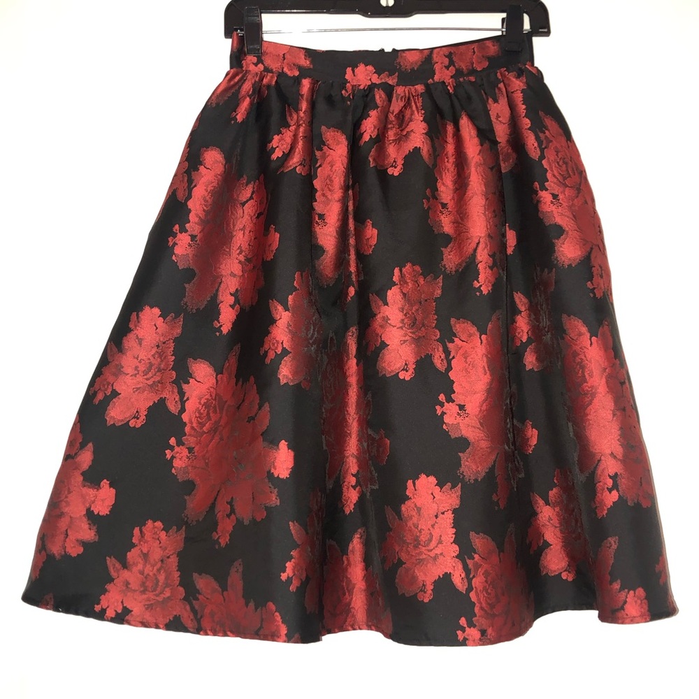 Black and Red flowers midi skirt